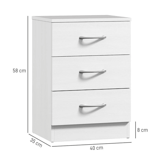 HOMCOM Conjunto Mesas de Cabeceira Moderna Mesas de Cabeceira com 3 Gavetas e Puxadores de Alumínio para Dormitório 40x35x58 cm Branco