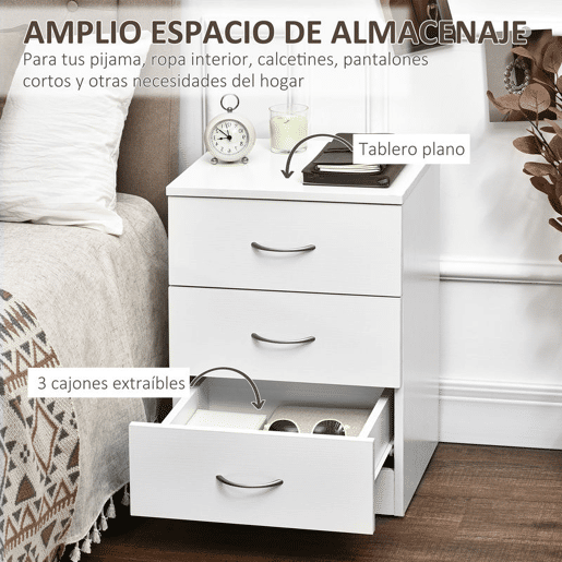 HOMCOM Conjunto Mesas de Cabeceira Moderna Mesas de Cabeceira com 3 Gavetas e Puxadores de Alumínio para Dormitório 40x35x58 cm Branco