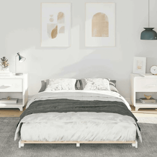 Estrutura de Cama de casal simple de chão simples e minimalista - Branco 140 x 190 cm