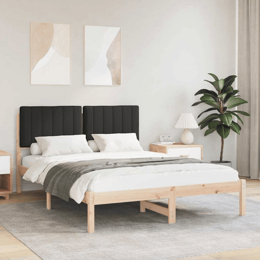 Estrutura de Cama de casal moderno com Cabeceira Estofada Preto 135 x 190 cm