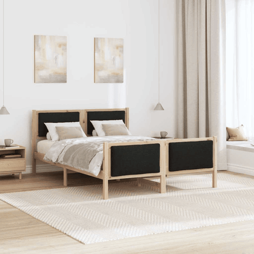Estrutura de cama de casal com cabeceira - Preto 140 x 190 cm tecido