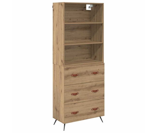 Aparador alto - mueble de almacenamiento con cajón roble artesanal 69,5 x 34 x 180 cm es435