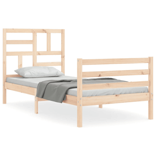 Estrutura de cama de solteiro para adultos com cabeceira 100x200 cm madeira maciça