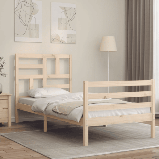 Estrutura de cama de solteiro para adultos com cabeceira 100x200 cm madeira maciça