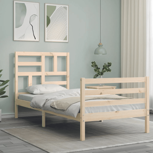 Estrutura de cama de solteiro para adultos com cabeceira 100x200 cm madeira maciça