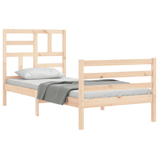 Estrutura de cama de solteiro para adultos com cabeceira 100x200 cm madeira maciça