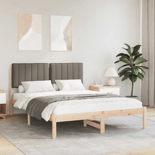 Estrutura de Cama de casal moderno com Cabeceira Estofada Cinzento-acastanhado
