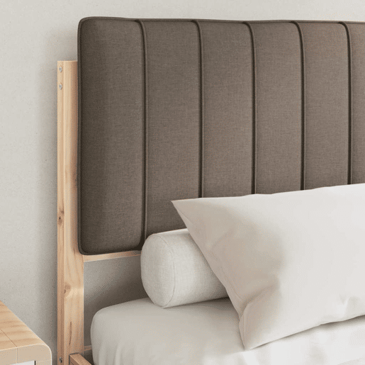 Estrutura de Cama de casal moderno com Cabeceira Estofada Cinzento-acastanhado