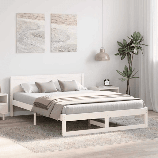 Estrutura da Cama de casal simple com cabeceira Branco 140 x 200 cm Estrutura da Cama de casal simple com cabeceira Branco 140 x 200 cm