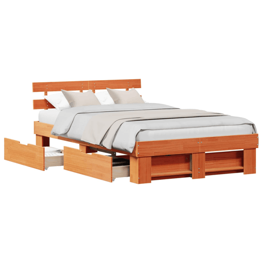 Estrutura de cama de casal simple com cabeceira - Marrom Cera 140 x 190 cm