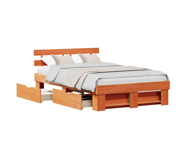 Estructura de cama matrimonial comodidad con cabecera - marrón cera 140 x 190 cm