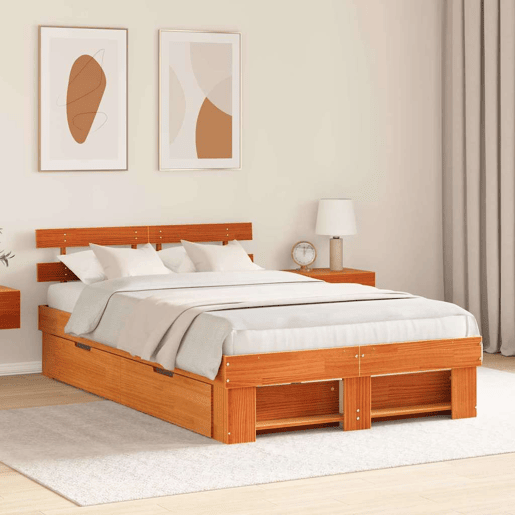 Estrutura de cama de casal simple com cabeceira - Marrom Cera 140 x 190 cm