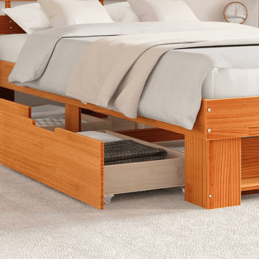 Estrutura de cama de casal simple com cabeceira - Marrom Cera 140 x 190 cm