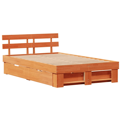 Estrutura de cama de casal simple com cabeceira - Marrom Cera 140 x 190 cm