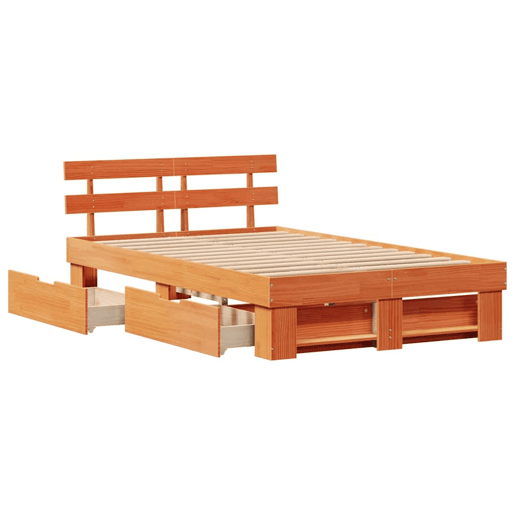 Estrutura de cama de casal simple com cabeceira - Marrom Cera 140 x 190 cm