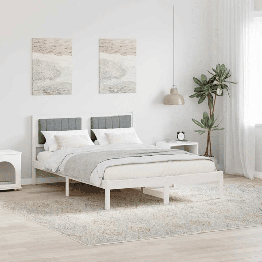 Estrutura de Cama de casal moderno com Cabeceira Estofada Cinzento-claro