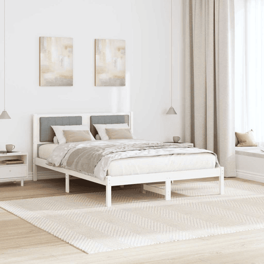 Estrutura de Cama de casal moderno com Cabeceira Estofada Cinzento-claro