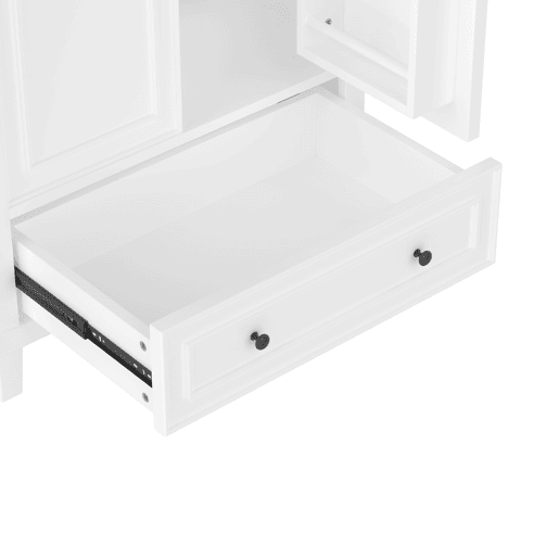Móvel de casa de banho com pés 76x46x87 cm - Com lavatório cerâmico, grande espaço de arrumação, pés de madeira - Branco