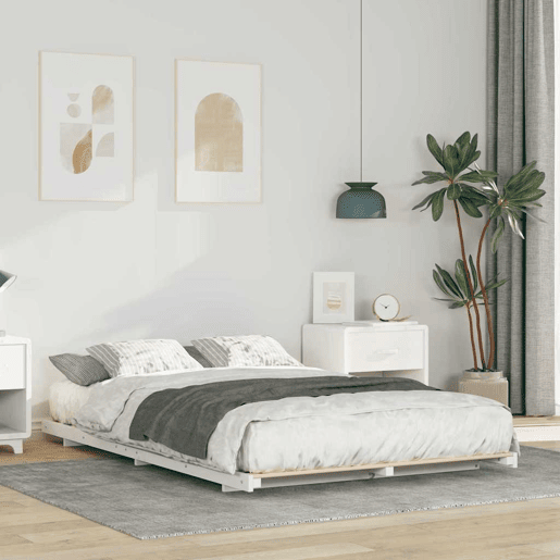 Estrutura de Cama de casal simple de chão simples e minimalista - Branco 135 x 190 cm