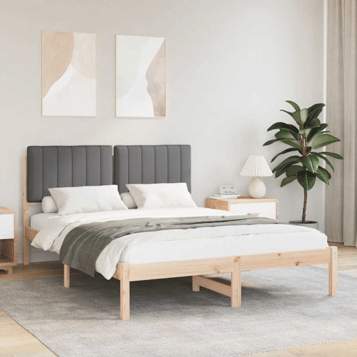 Estrutura de Cama de casal moderno com Cabeceira Estofada Cinza Escuro