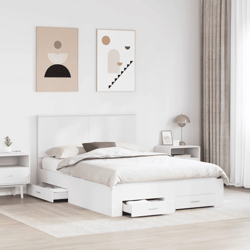 Estrutura De Cama De Casal Moderno - Branco 140 x 190 cm Madeira processada