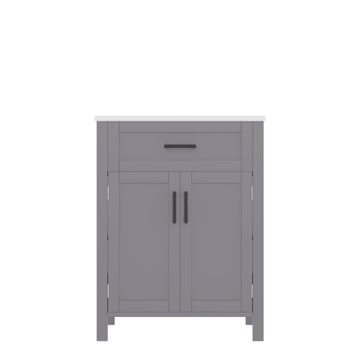 Armário de casa de banho 60x46x84,8 cm - Porta dupla, prateleiras ajustáveis, lavatório cerâmico - Cinza
