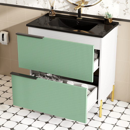 Móvel de casa de banho com 1 lavatório - com gavetas, MDF, organizador, cerâmica - Verde