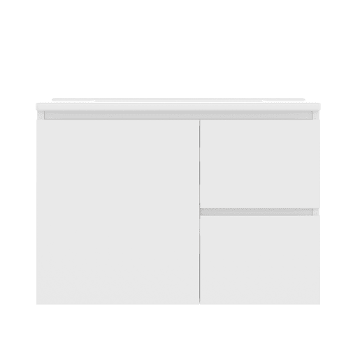 Armário de casa de banho suspenso 76x46x50 cm - LED, duas gavetas, prateleiras, lavatório integrado - Branco