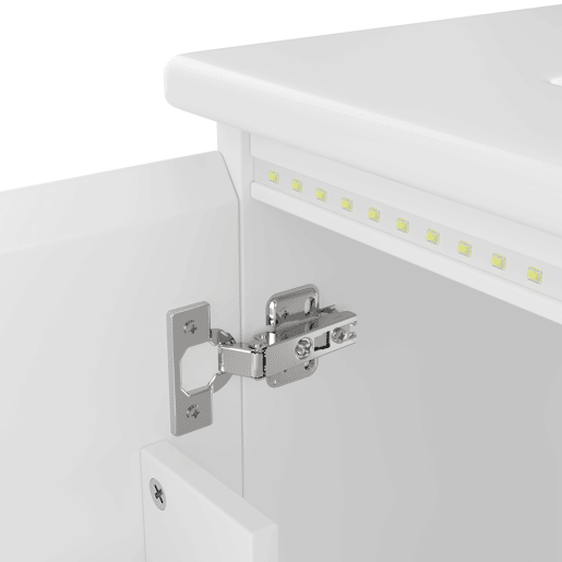 Armário de casa de banho suspenso 76x46x50 cm - LED, duas gavetas, prateleiras, lavatório integrado - Branco