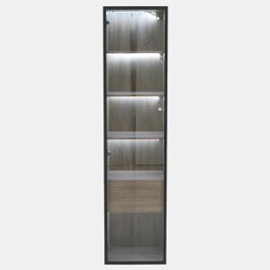 Armário de casa de banho 40 cm - com luz, 1 gaveta grande, 1 porta, vidro - Natural