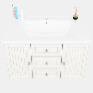 Móvel de casa de banho suspenso 78,5 x 46 x 46,8 cm - 3 gavetas, lavatório integrado - Branco