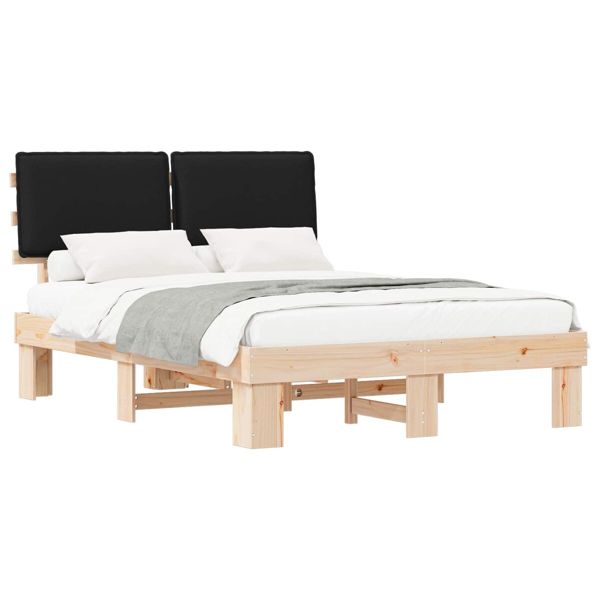 Estructura de cama matrimonial 143x201 Negro/ Madera