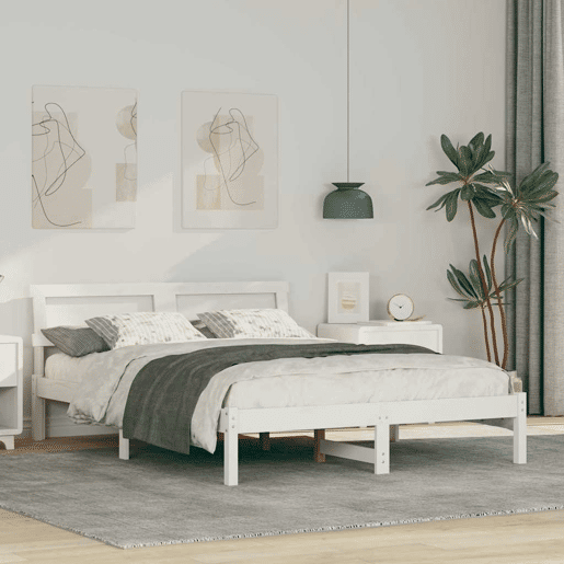 Estrutura da Cama de casal simple Branco 140 x 190 cm Madeira de pinho maciça
