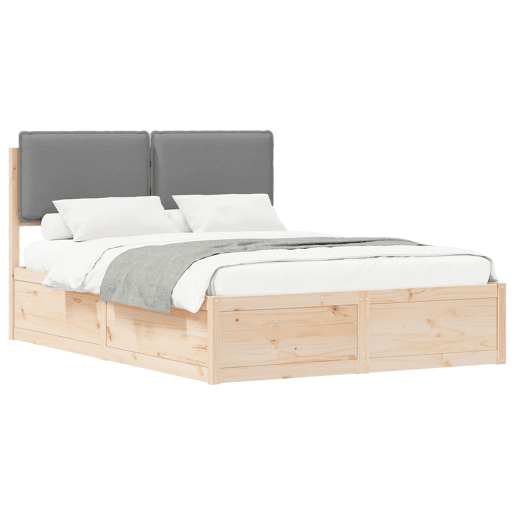 Estrutura de Cama de casal moderno com Cabeceira Estofada Cinzento-claro