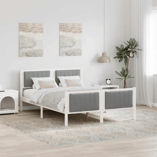 Estrutura De Cama De Casal Simple - Branco e cinza claro 140 x 200 cm