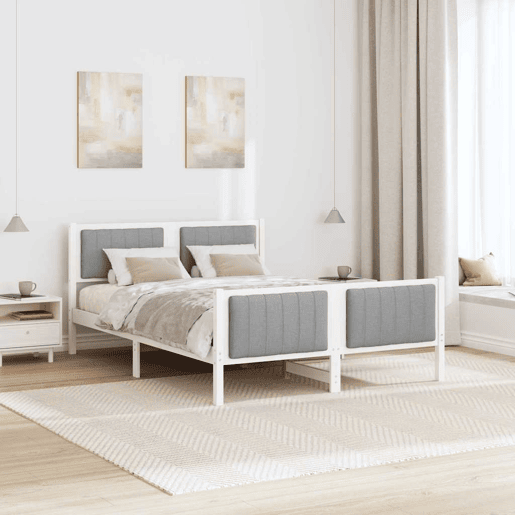 Estrutura De Cama De Casal Simple - Branco e cinza claro 140 x 200 cm