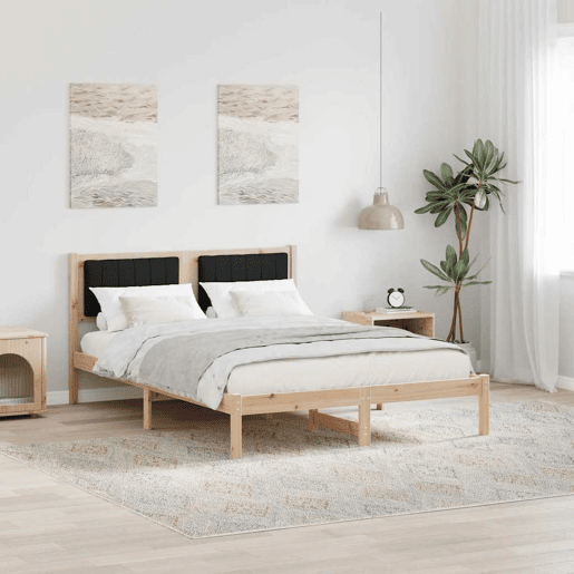 Estrutura de Cama de casal moderno com Cabeceira Estofada Preto 140 x 200 cm