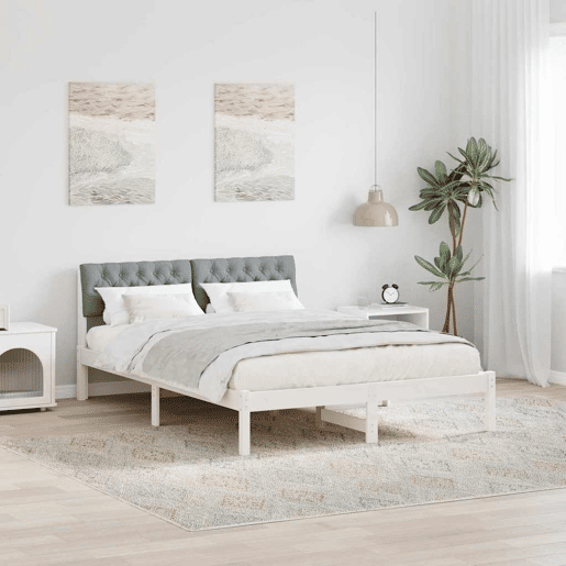 Estrutura De Cama De Casal Simple - Branco e cinza claro 140 x 190 cm