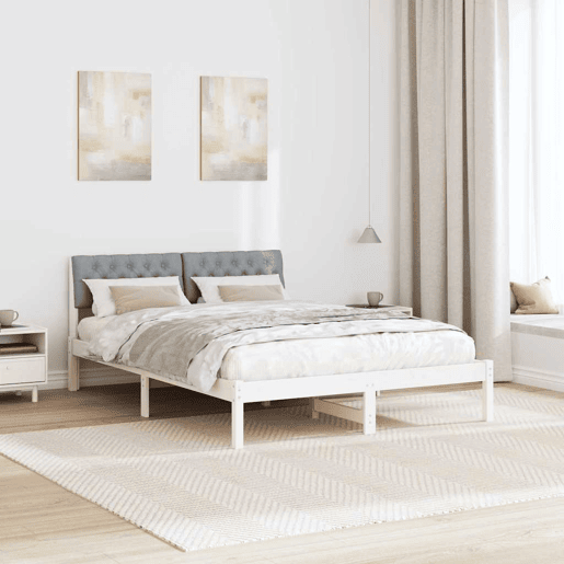 Estrutura De Cama De Casal Simple - Branco e cinza claro 140 x 190 cm