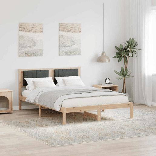 Estrutura de Cama de casal moderno com Cabeceira Estofada Cinza Escuro