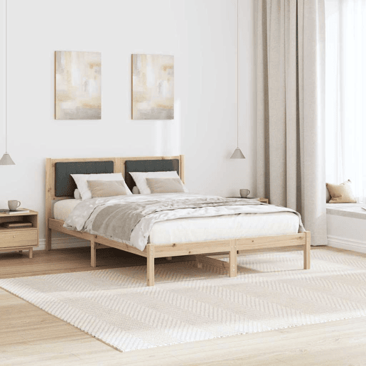Estrutura de Cama de casal moderno com Cabeceira Estofada Cinza Escuro