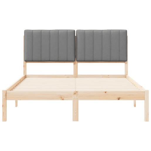 Estrutura de Cama de casal moderno com Cabeceira Estofada Cinzento-claro
