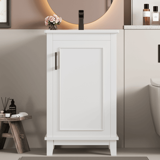 Móvel de casa de banho 51x34x83 cm - Com lavatório cerâmico integrado, prateleiras ajustáveis, cor branca