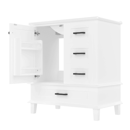 Armário de casa de banho 76x46x83,5 cm - Com lavatório, 3 gavetas silenciosas, prateleira na porta - Branco