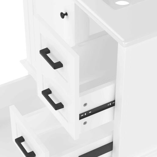 Armário de casa de banho 76x46x83,5 cm - Com lavatório, 3 gavetas silenciosas, prateleira na porta - Branco