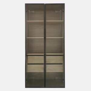 Armário de casa de banho 73 cm - Com luz, 2 gavetas grandes e 2 portas de vidro - Natural