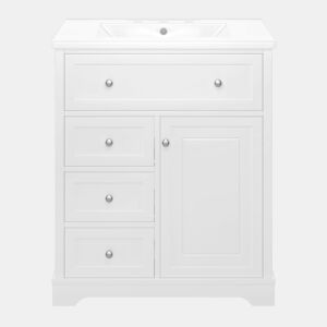 Móvel de casa de banho 76x46x87 cm - Com lavatório, acabamento resistente à humidade, sistema de fecho suave, branco