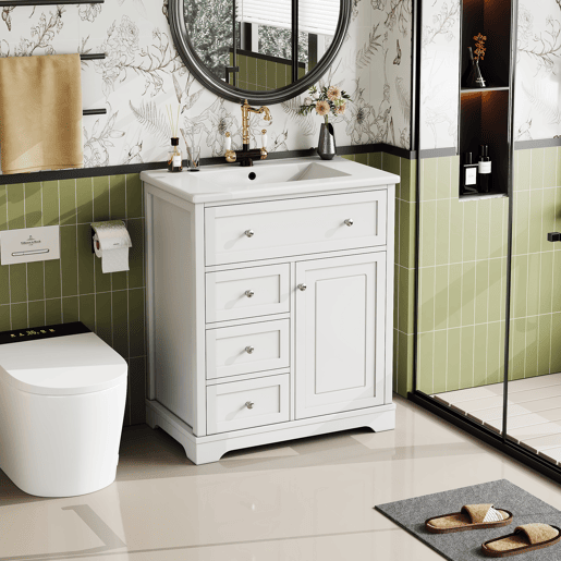 Móvel de casa de banho 76x46x87 cm - Com lavatório, acabamento resistente à humidade, sistema de fecho suave, branco