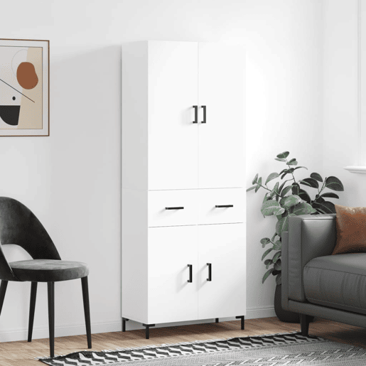 Armário alto - Bufete - Móvel de apoio 69,5x34x180 cm derivados de madeira branco pt676