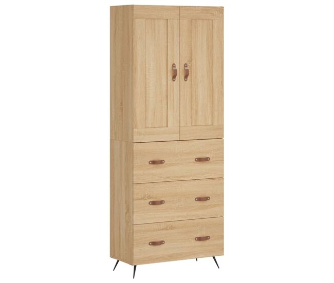 Aparador alto - mueble de almacenamiento madera contrachapada color roble 69,5x34x180 cm es831
